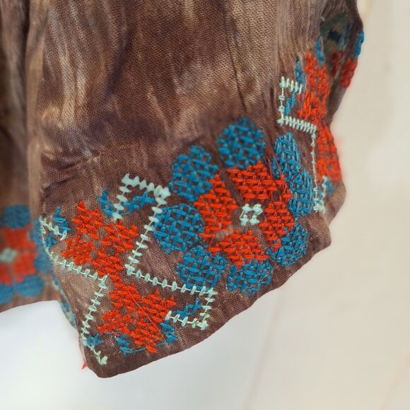 TresKa Boho Mocha Embroidery Top w/Back Tie & Tassels One Size NWT  Cottage Core - Picture 7 of 15